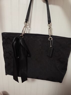 Coach Black Jacquard Tote with Bow Charm